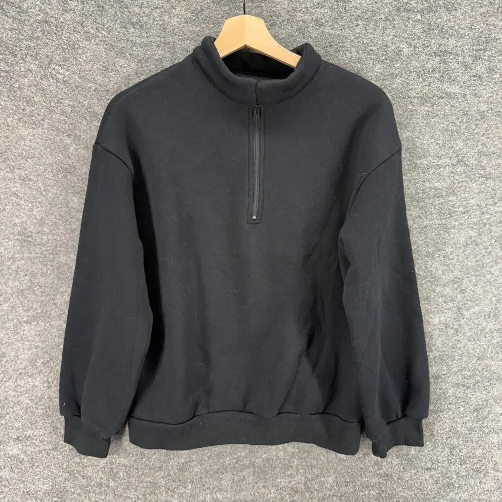 Unbranded Sweater Pullover Men M Medium Black Knit Zipper Long Sleeve High Neck